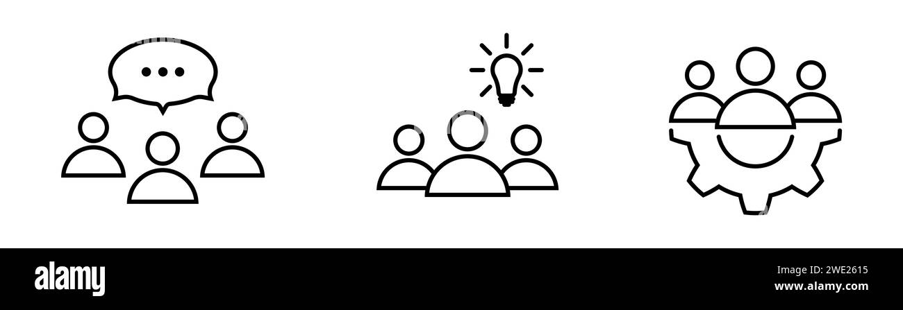 Discussion, idée, icône de ligne de travail d'équipe mis en plat Illustration de Vecteur