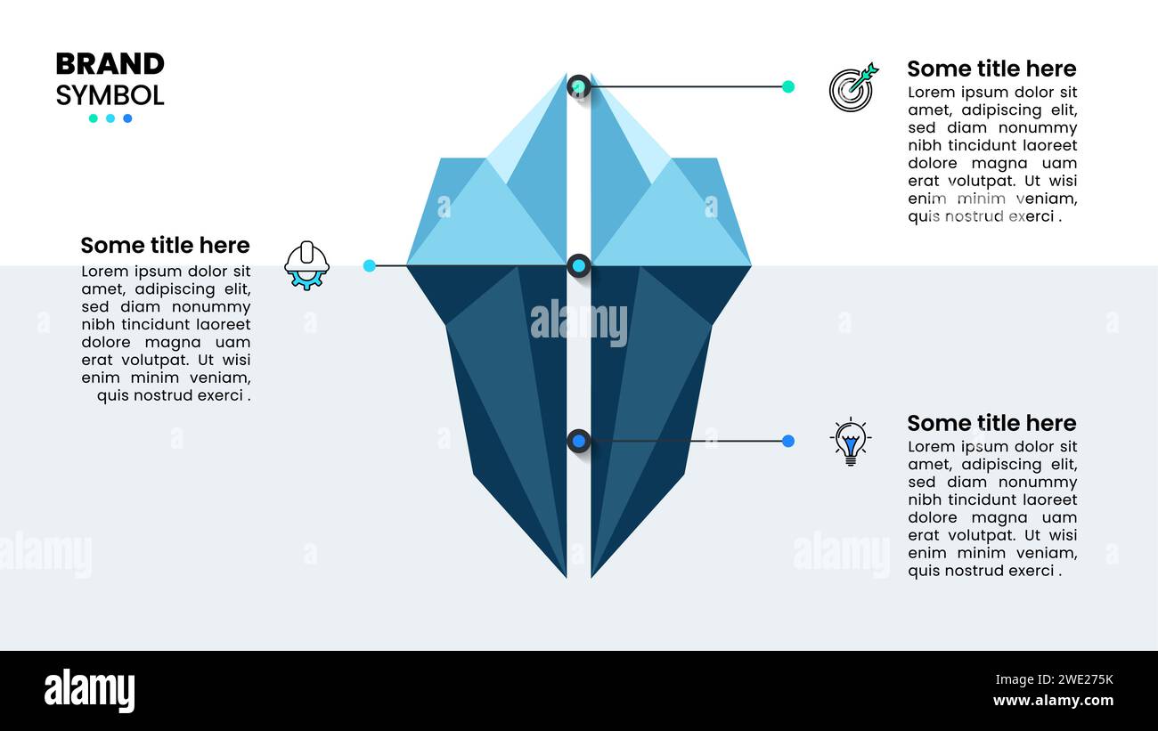 Modèle infographique avec icônes et 3 options ou étapes. Iceberg. Peut être utilisé pour la mise en page de flux de travail, diagramme, bannière, webdesign. Illustration vectorielle Illustration de Vecteur