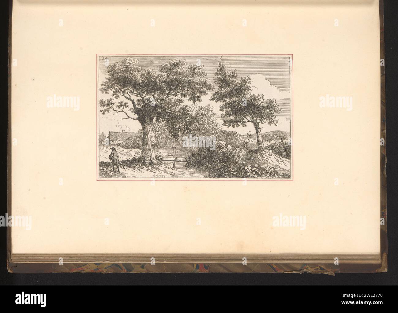 Paysage avec arbres, Edward Edwards, 1790 estampe numérotée : 14. L'impression fait partie d'un album. paysages de gravure de papier (+ paysage avec des figures, personnel) Banque D'Images