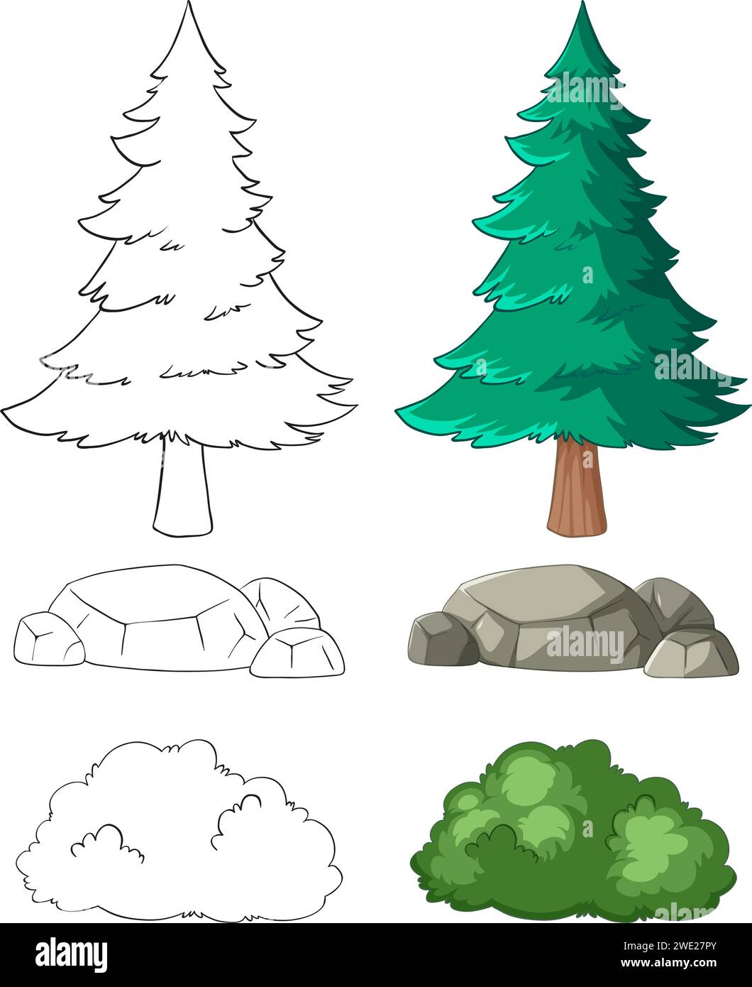 Collection d'arbres et d'arbustes dans le style vectoriel Illustration de Vecteur