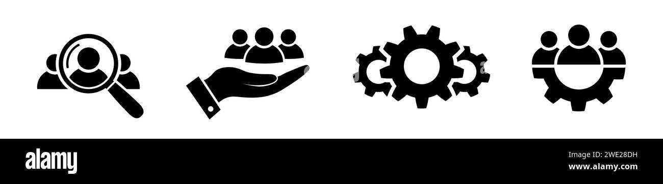Icônes de recherche et de prise en charge des clients, de processus et de travail d'équipe Illustration de Vecteur
