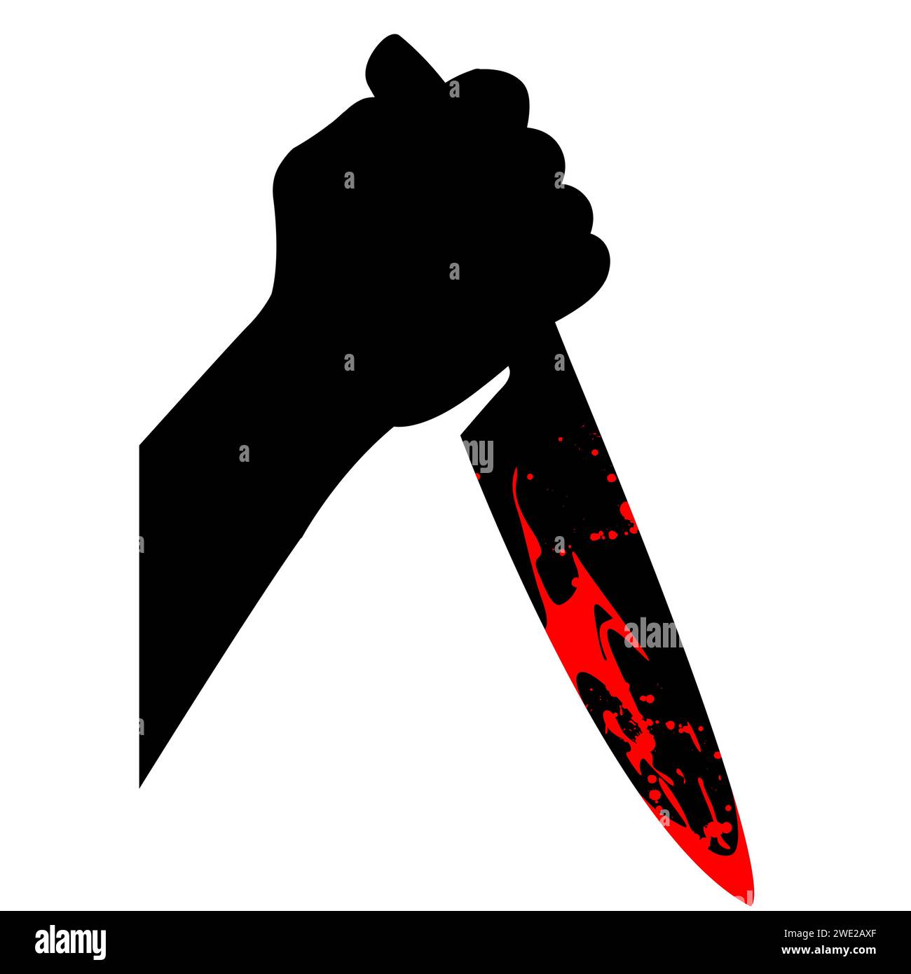 Silhouette de couteau sanglant à la main, meurtre et crime, agression avec couteau, vecteur Illustration de Vecteur
