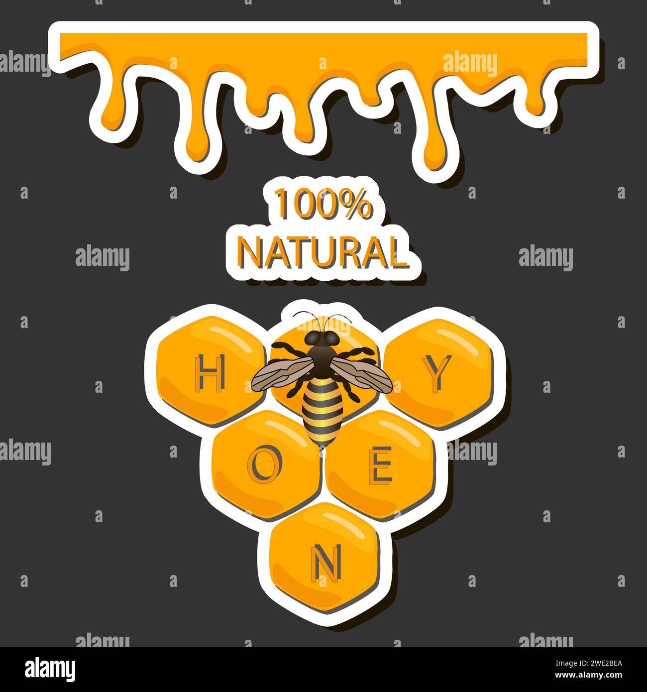 Goutte de miel d'abeille goutte de nid d'abeille hexagonal rempli de nectar doré, nid d'abeille composition d'été composé de miel naturel goutte, goutte sur wa Illustration de Vecteur