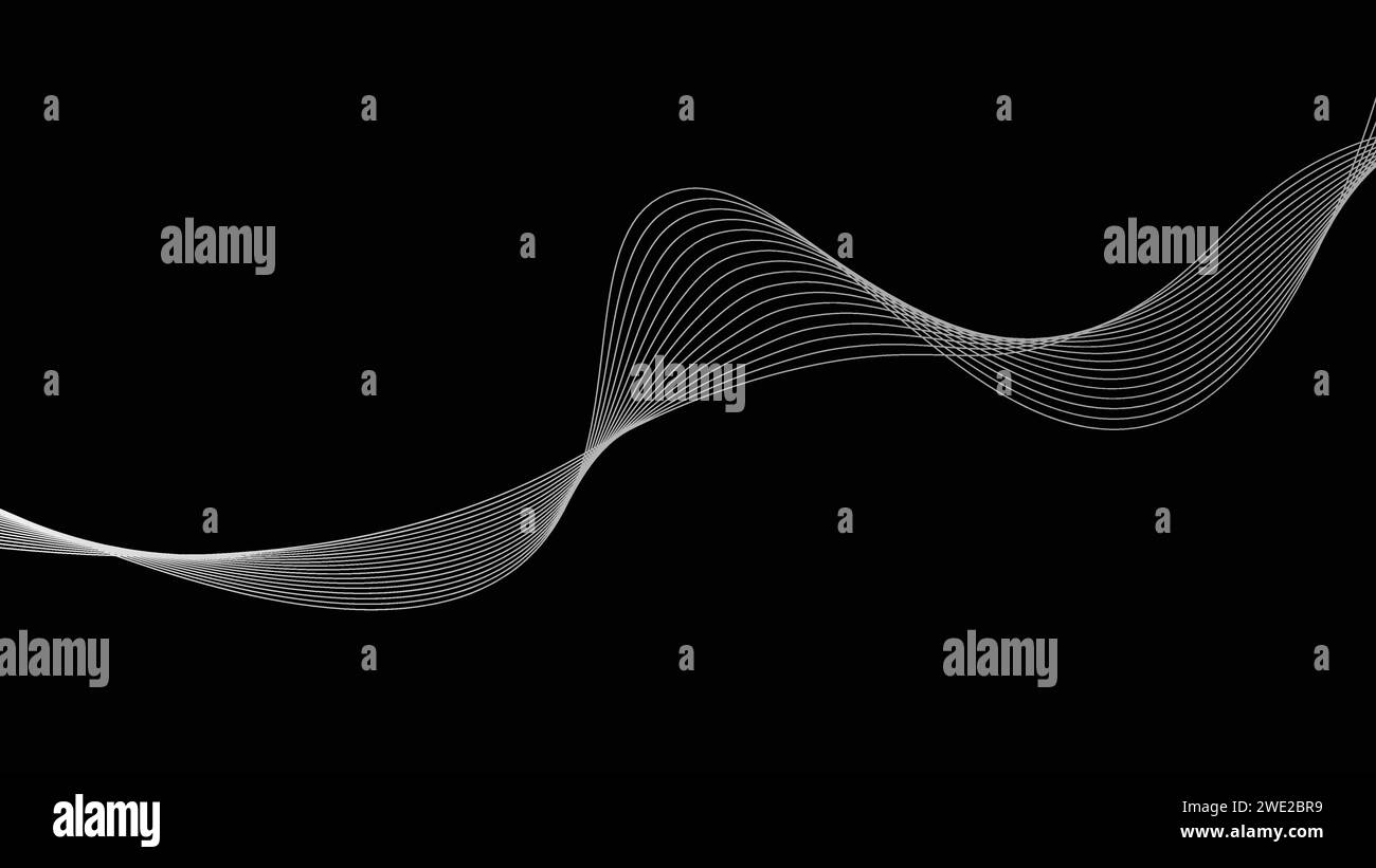 Lignes ondulées lisses abstraites de couleur or sur fond noir. Illustration de Vecteur