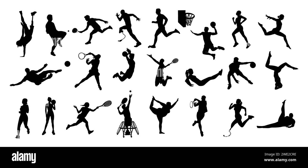 Silhouettes de personnes font diverses activités sportives. Illustration de Vecteur