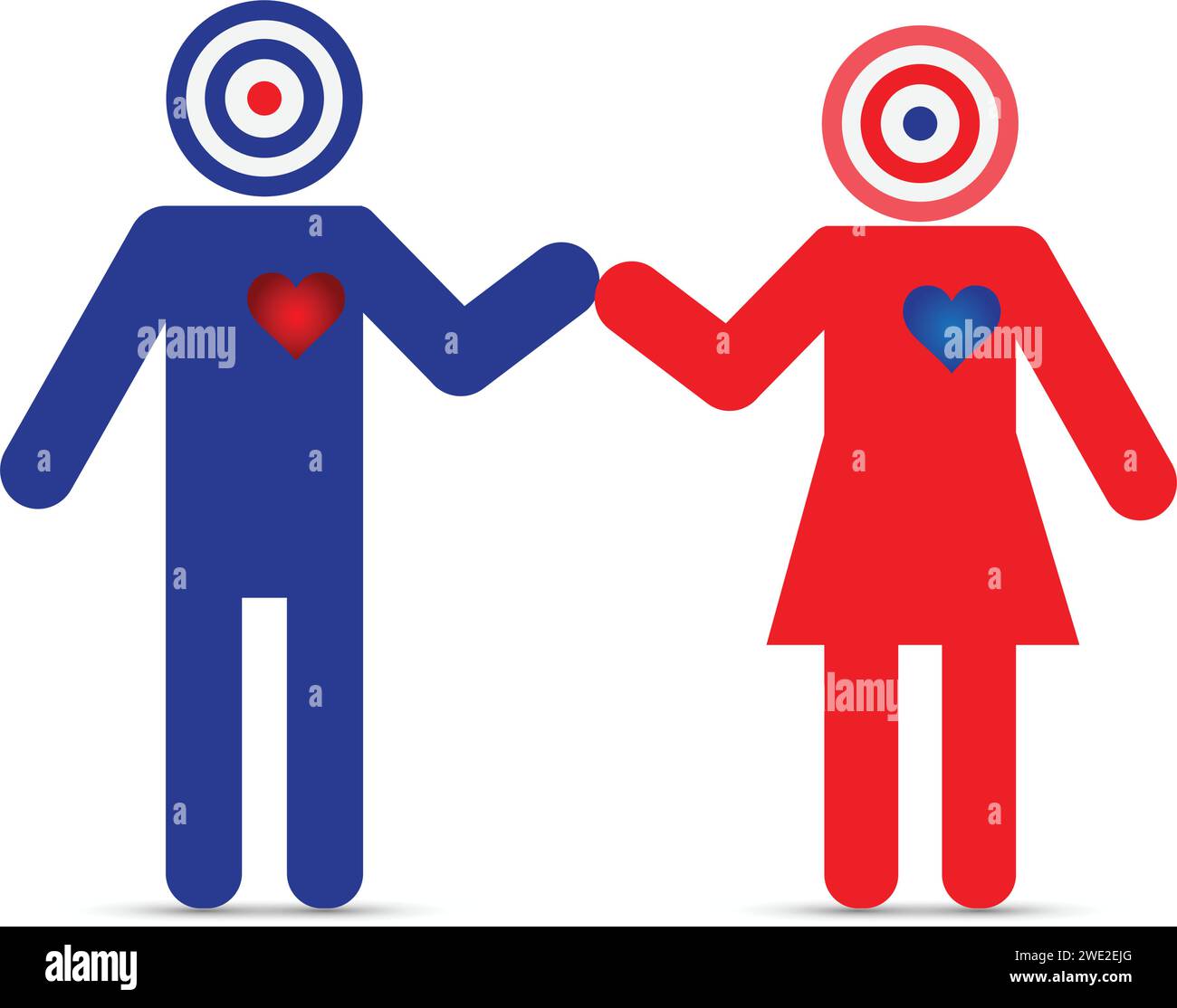 Silhouettes d'un homme et d'une femme avec symbole de cible au lieu de tête Illustration de Vecteur