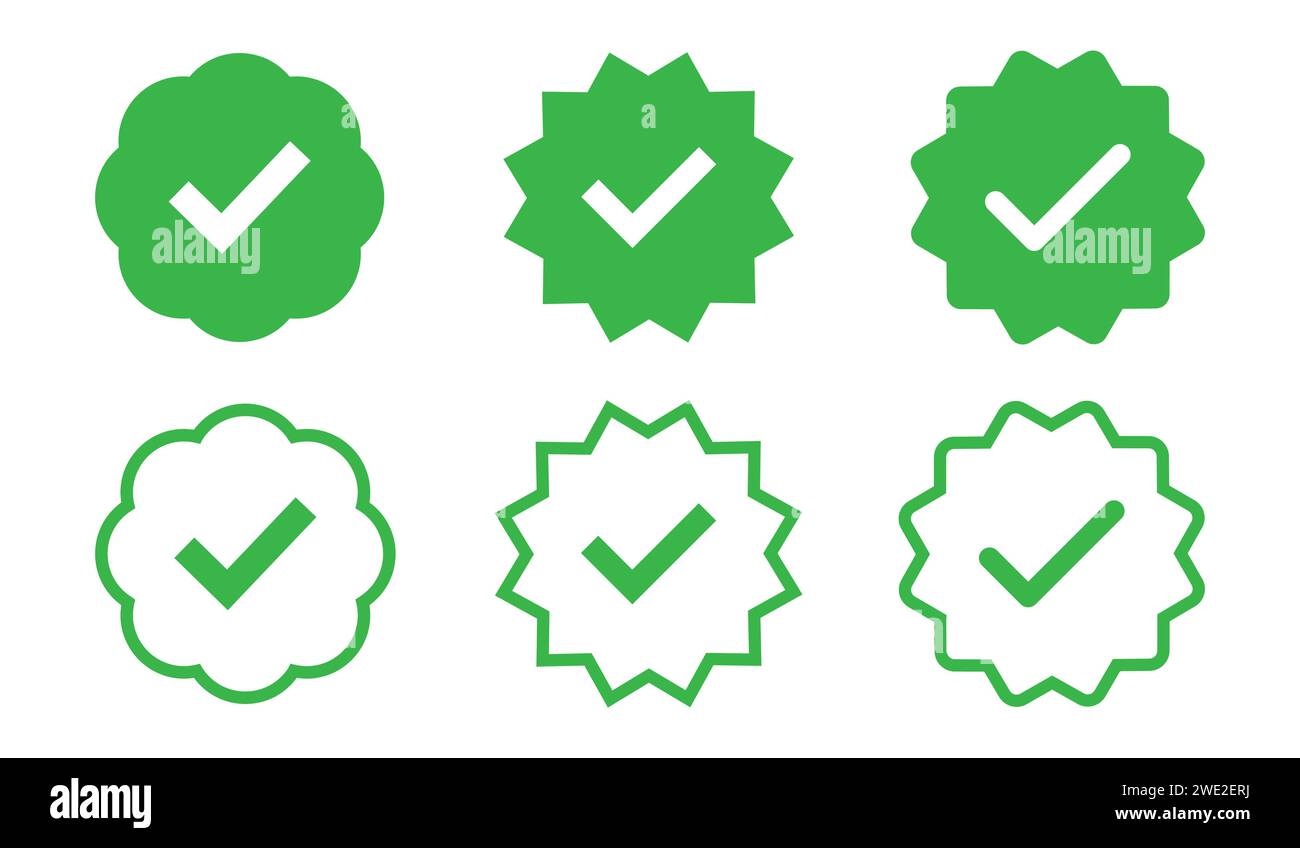 Coche verte symbole de confirmation icône définie avec fond et contour. Coche verte, oui, symbole de confirmation. Coche verte pour le panneau de vérification. Illustration de Vecteur