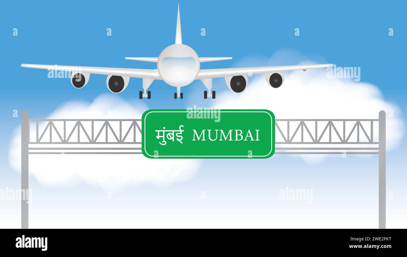 Avion décollage dans l'illustration vectorielle de l'aéroport de Mumbai Illustration de Vecteur