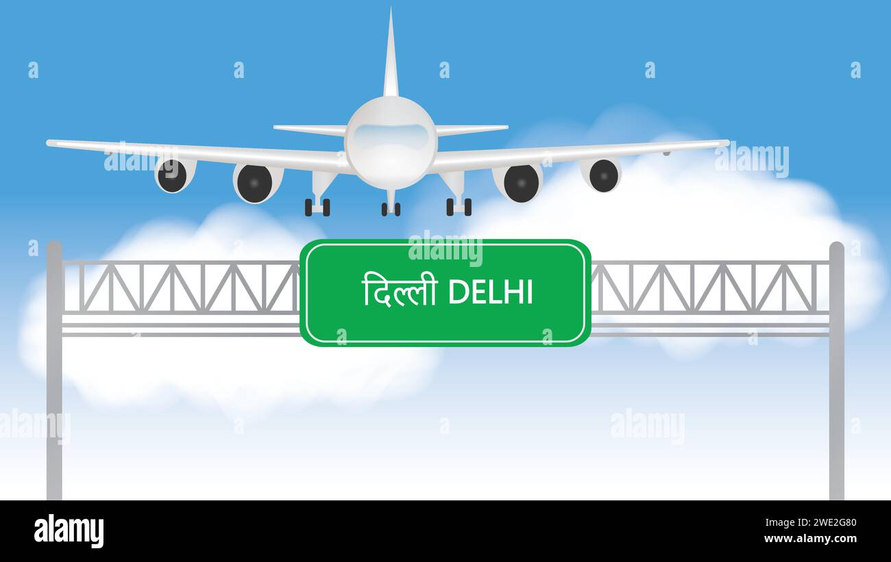 Avion décollage dans l'illustration vectorielle de l'aéroport de Delhi Illustration de Vecteur