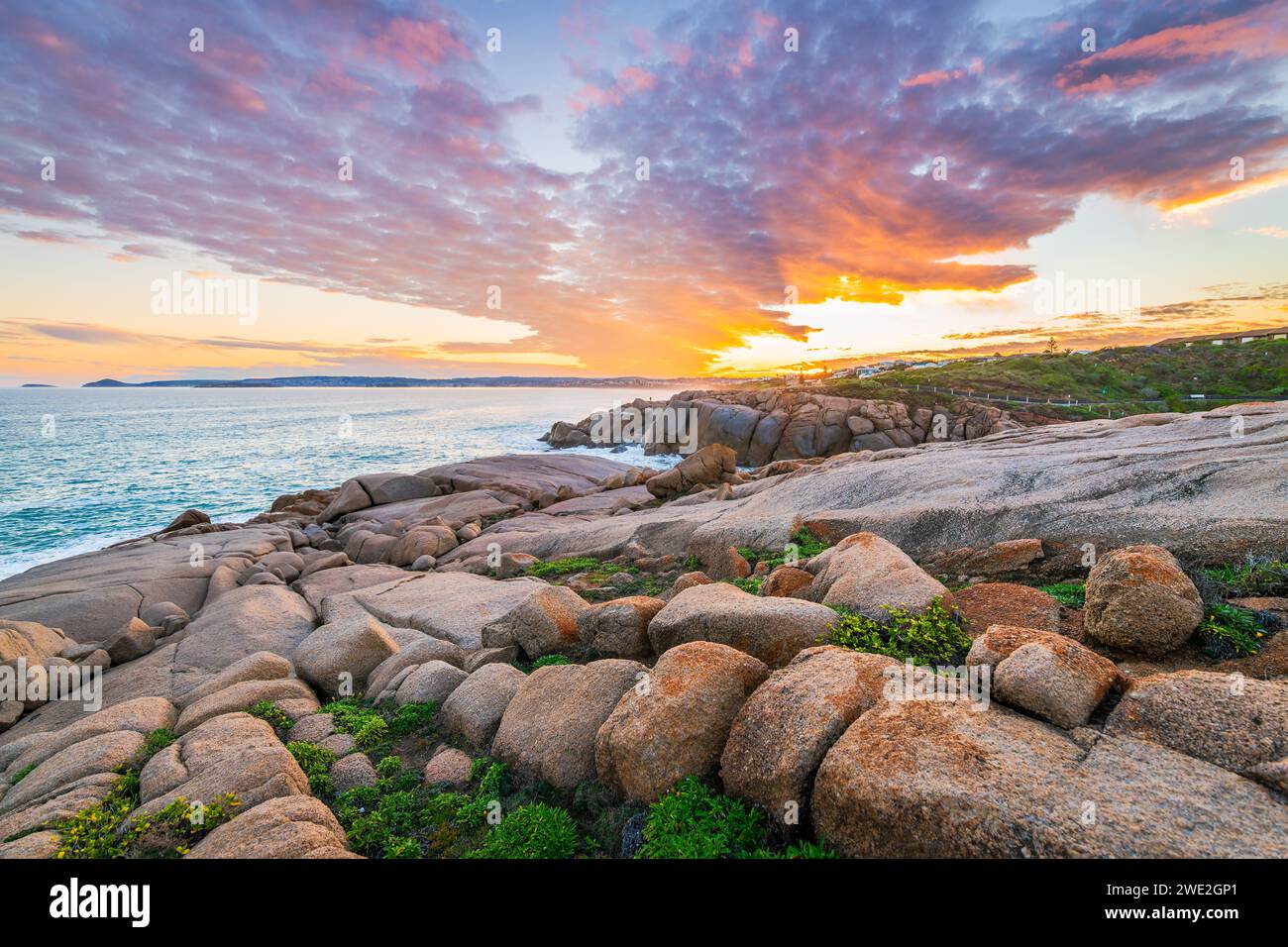 Coucher de soleil spectaculaire au-dessus de Encounter Bay, Port Elliot, Australie méridionale Banque D'Images