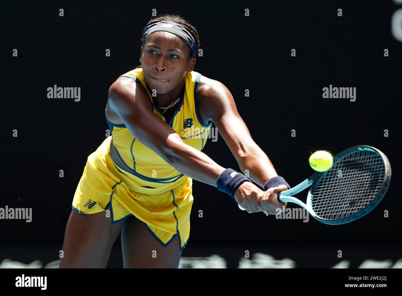 Melbourne, Australie. 23 janvier 2024. Le joueur de tennis américain Coco Gauff en action lors de l'Open d'Australie au Melbourne Park le mardi 23 janvier 2024. © Juergen Hasenkopf / Alamy Live News Banque D'Images