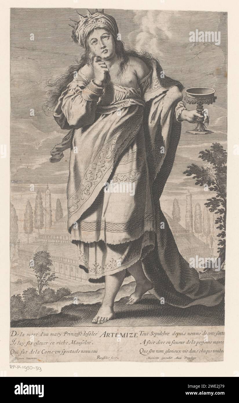 Artemisia II au Mausolée de Halicarnasse, Gilles Rousselet, 1639 - 1640 print France gravure sur papier / gravure de personnages historiques. reine Banque D'Images