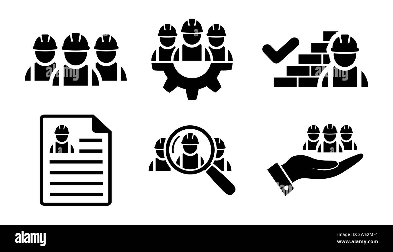 Jeu d'icônes d'entrepreneur en bâtiment. Bon signe de travail Illustration de Vecteur