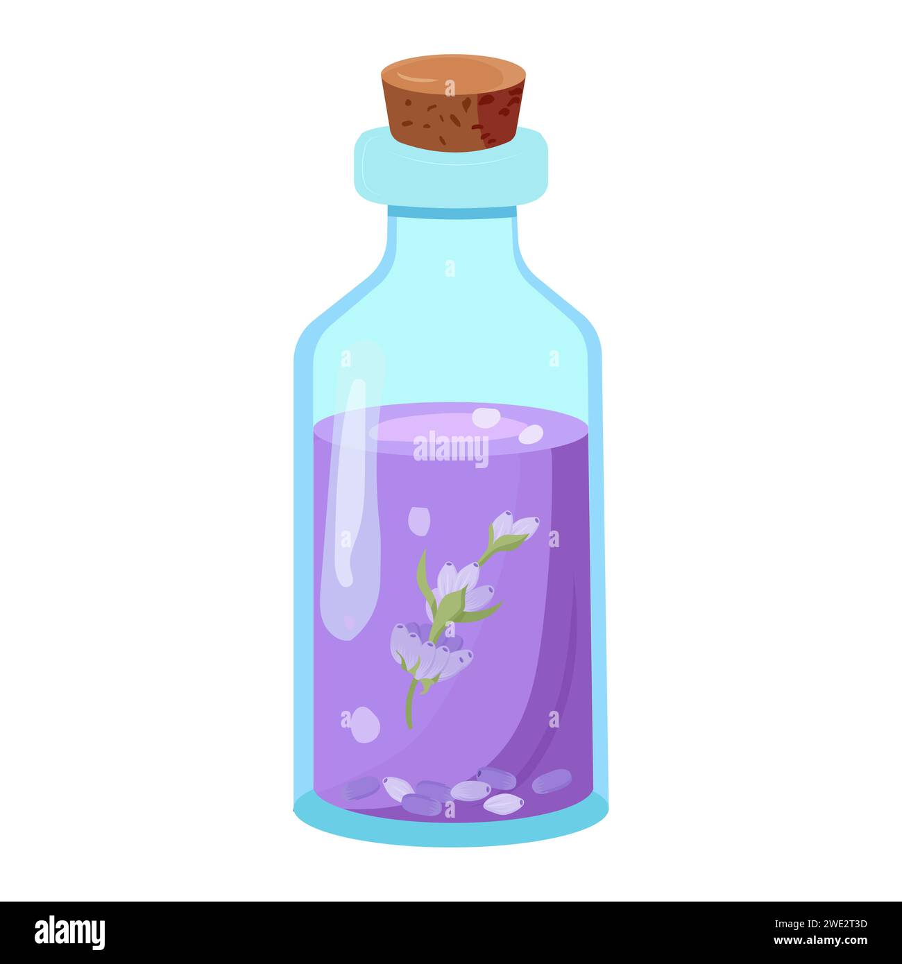 Huile de lavande pour soins spa et aromathérapie. Bouteille en verre avec liquide lilas. Illustration vectorielle dans un style plat isolé sur blanc Illustration de Vecteur Huile de lavande pour soins spa et aromathérapie. Bouteille en verre avec liquide lilas. Illustration vectorielle dans un style plat isolé sur blanc Illustration de Vecteur