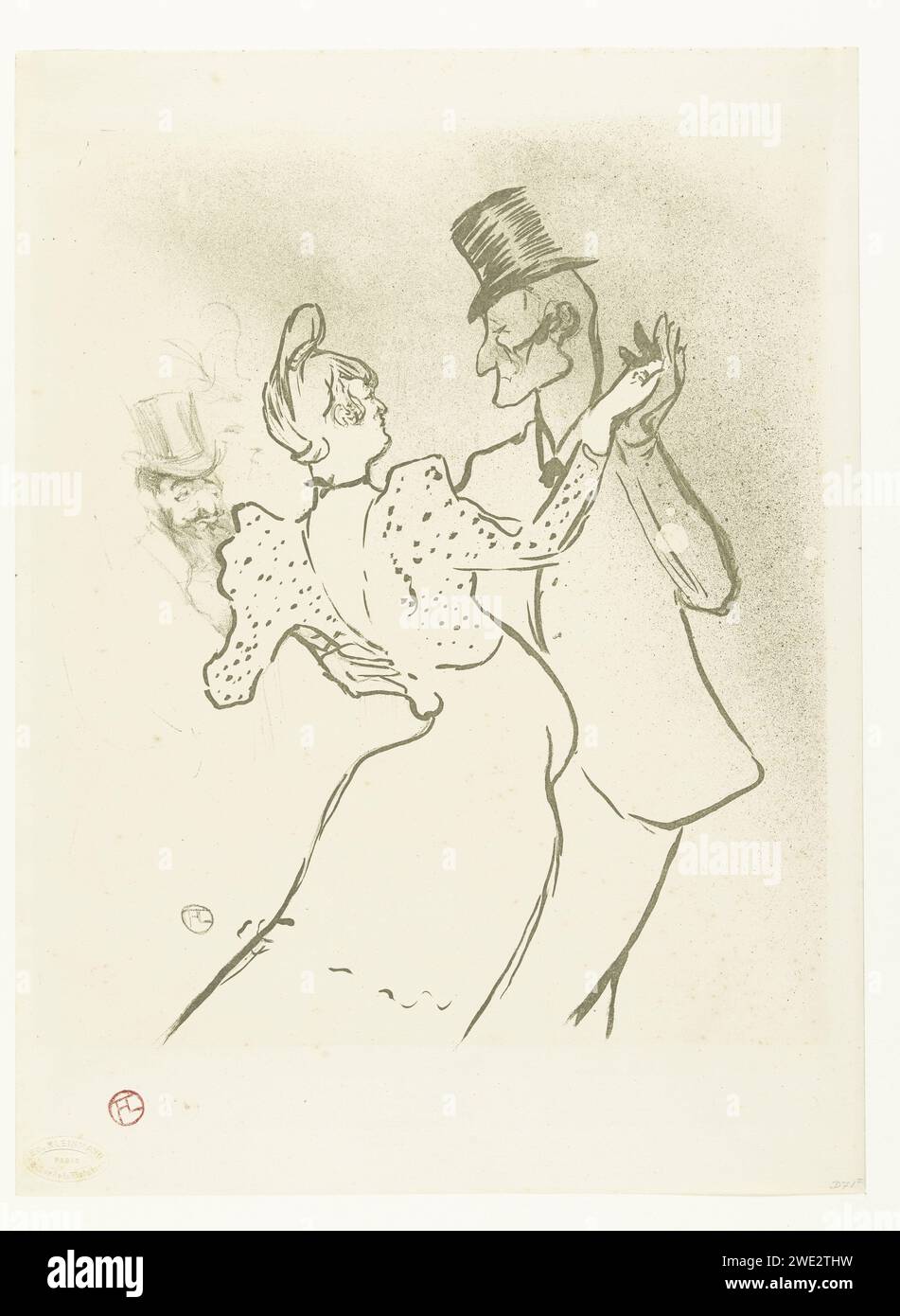 La danseuse la Goulue et Valentin le Bondé dansant au Moulin Rouge, Henri de Toulouse-Lautrec, 1894 estampe la danseuse Louise Weber, dite la Goulue, danse avec Jacques Renaudin, dit Valentin le Désossé au Moulin Rouge. En arrière-plan comme spectateur probablement un autoportrait de Toulouse-Lautrec. danse du papier. vaudeville, spectacle de variétés Banque D'Images