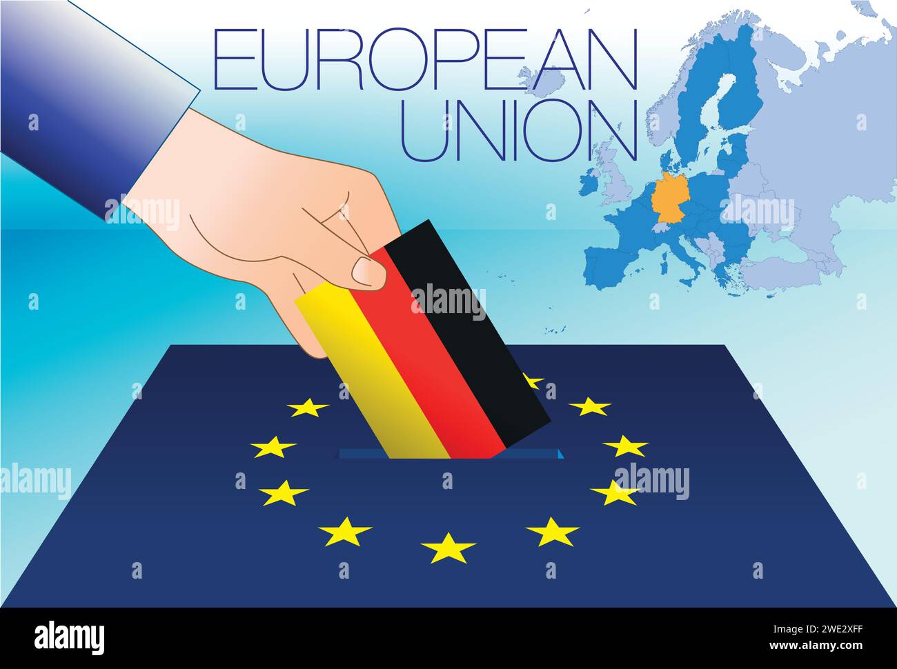 Union européenne, boîte de vote, élections au Parlement européen, drapeau et carte de l'Allemagne, illustration vectorielle Illustration de Vecteur
