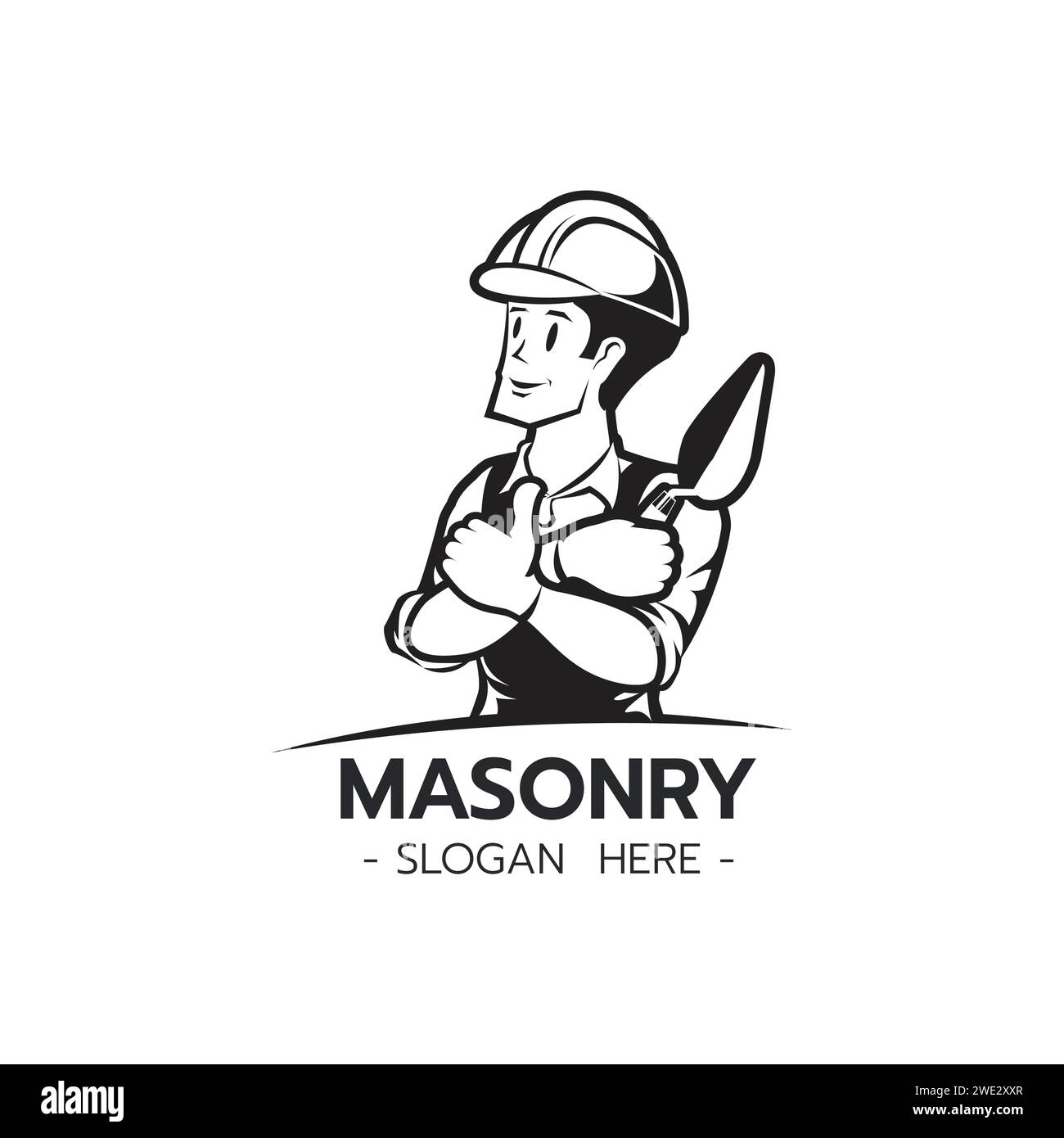 Le constructeur bricklayer logo icône silhouette isolé personnage masculin de style dessin animé de maçonnerie sur fond blanc illustration vectorielle Illustration de Vecteur