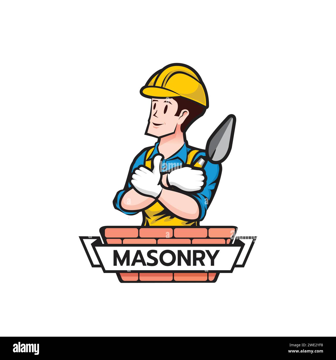 L'icône de logo de maçon de constructeur a isolé le caractère masculin de style dessin animé de maçonnerie sur fond blanc illustration vectorielle Illustration de Vecteur