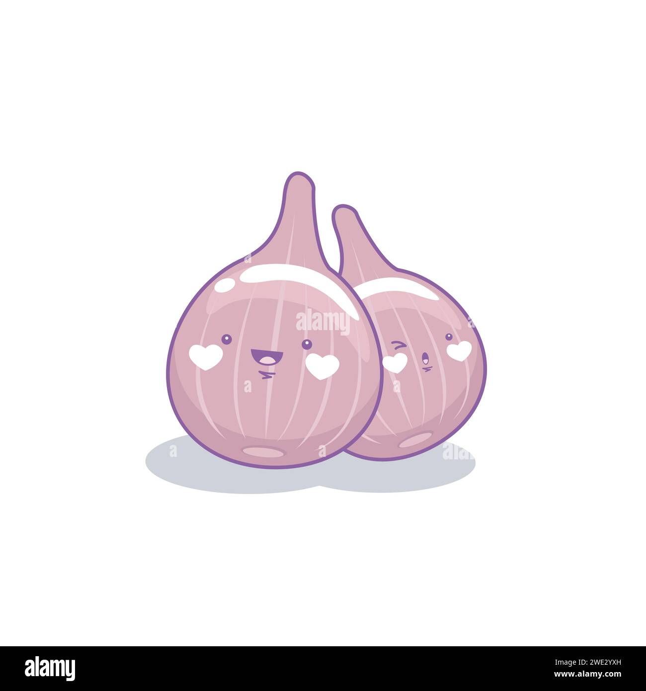 Mignon drôle de dessin animé de légumes d'oignon rouge style Kawaii, mascottes de légumes d'oignon sur fond blanc illustration vectorielle Illustration de Vecteur