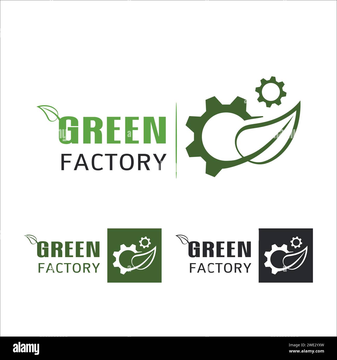 Green Factory Power Energy logo élément de conception, vecteur d'icône de feuilles, feuille verte éco créative avec modèle de concept de logo de clé sur vecteur blanc illustr Illustration de Vecteur