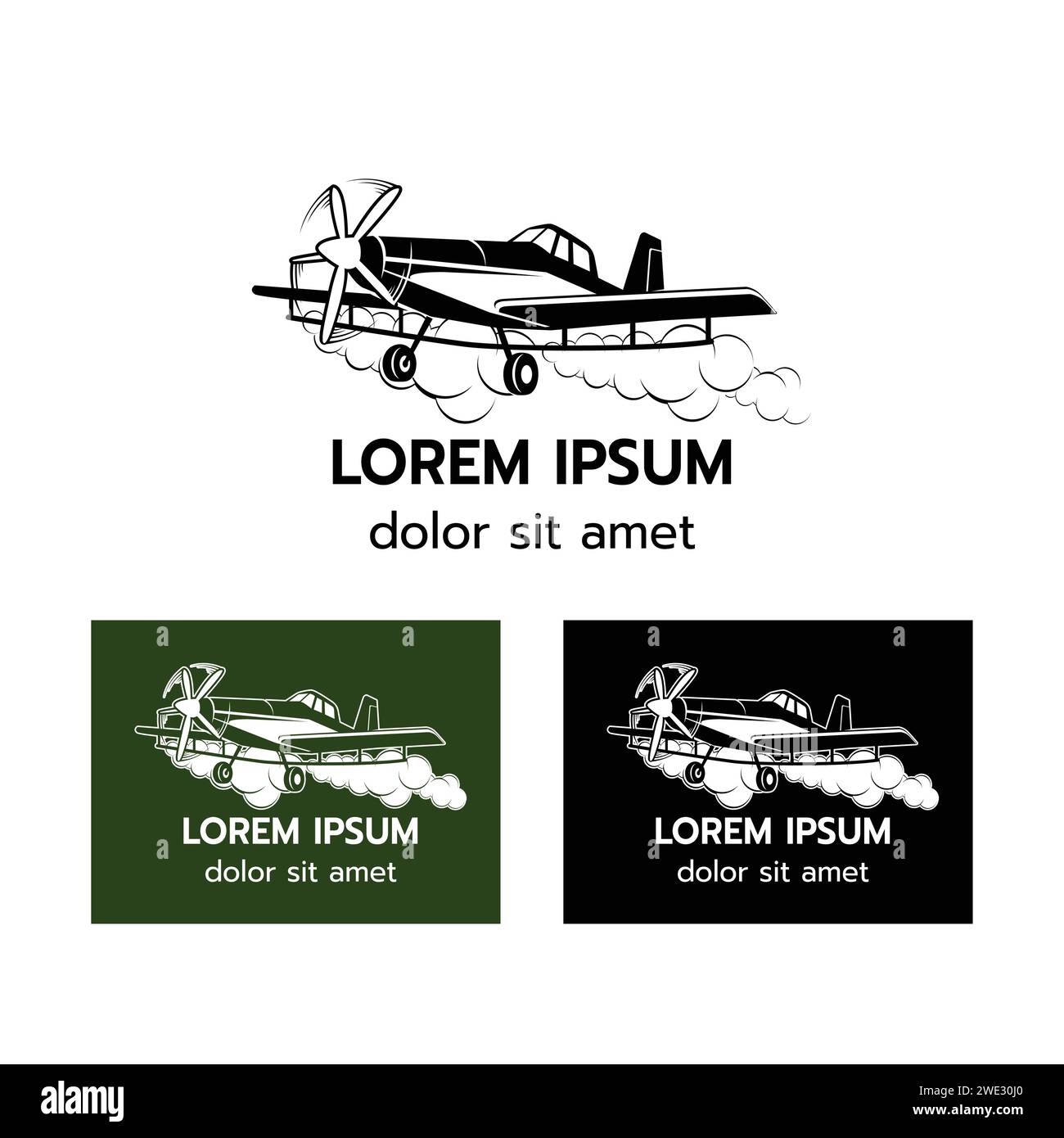 Pulvérisateur d'avion d'agriculture , pulvérisation d'avion pesticides sur les cultures d'agriculture sur fond blanc illustration vectorielle. Illustration de Vecteur