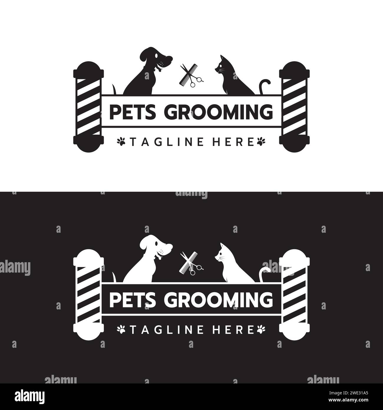 Logo de salon de coiffure pour animaux de compagnie, boutique de coiffure et de toilettage, magasin pour chiens et services de soins de chat logo sur fond blanc illustration vectorielle Illustration de Vecteur