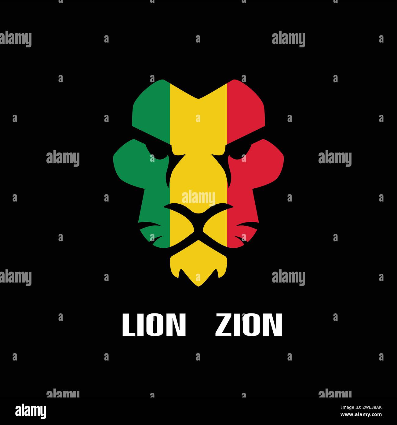 Image stylisée du Lion gracieux de juda. Concept de musique reggae sur fond noir illustration vectorielle Illustration de Vecteur