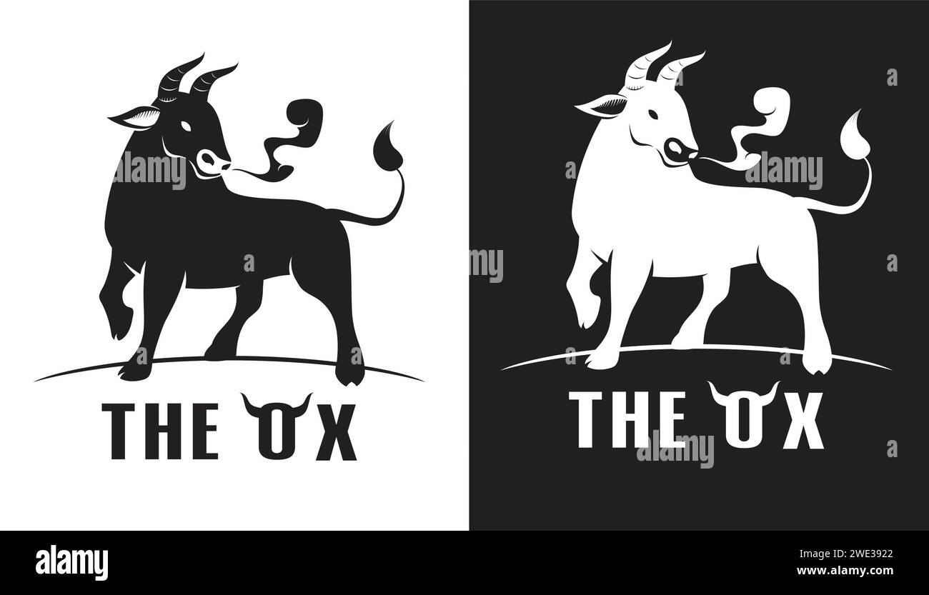 Image élégante du Ox , vache taureau, concept de conception de logo sur une illustration vectorielle de fond blanc et noir Illustration de Vecteur