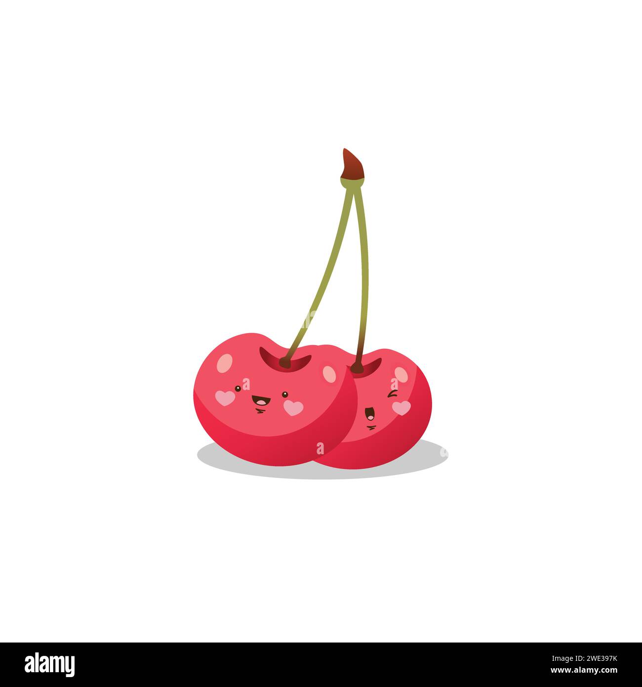 Mignon caractère drôle de cerise fruit. Icône d'illustration de personnage Kawaii de dessin animé à la main vectoriel. Isolé sur fond blanc. Joyeux caractère de cerise Illustration de Vecteur