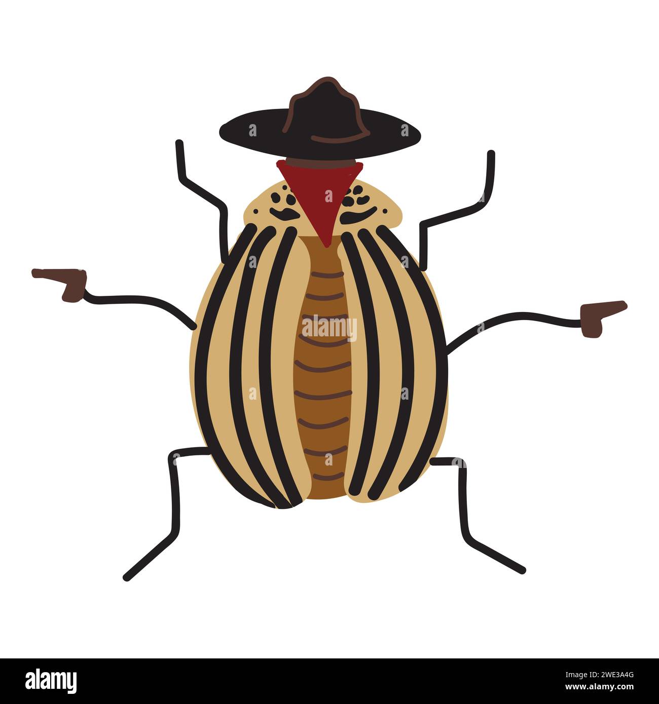 Le coléoptère de la pomme de terre du Colorado sous la forme d'un bandit de l'ouest sauvage. Icône simple dans le style de dessin animé. Illustration vectorielle Illustration de Vecteur