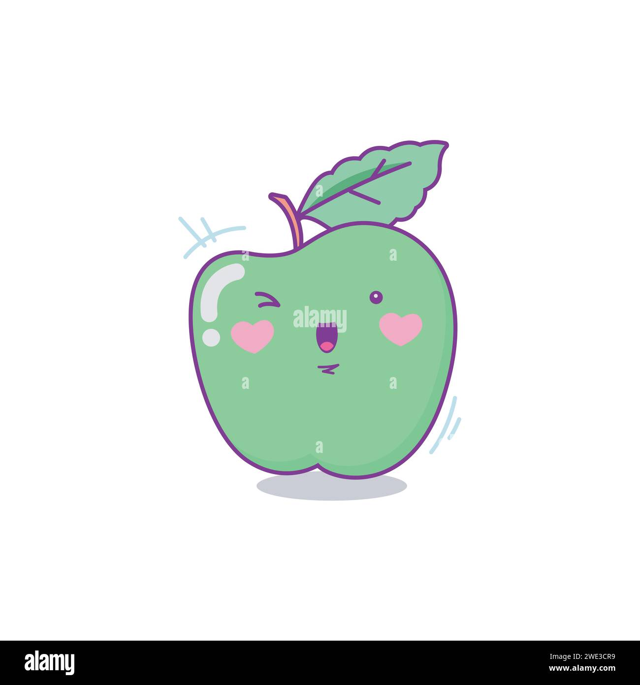 Caractère de pomme verte mignon style kawaii de dessin animé sur fond blanc illustration vectorielle Illustration de Vecteur