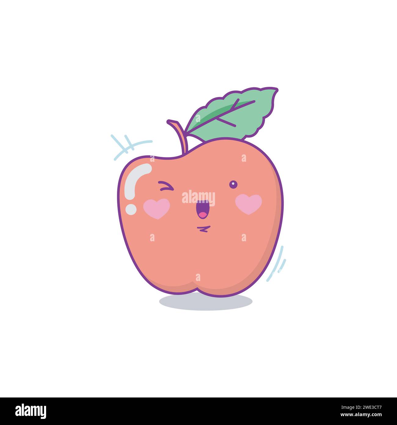 Personnage de pomme rouge mignon style kawaii de dessin animé sur fond blanc illustration vectorielle Illustration de Vecteur