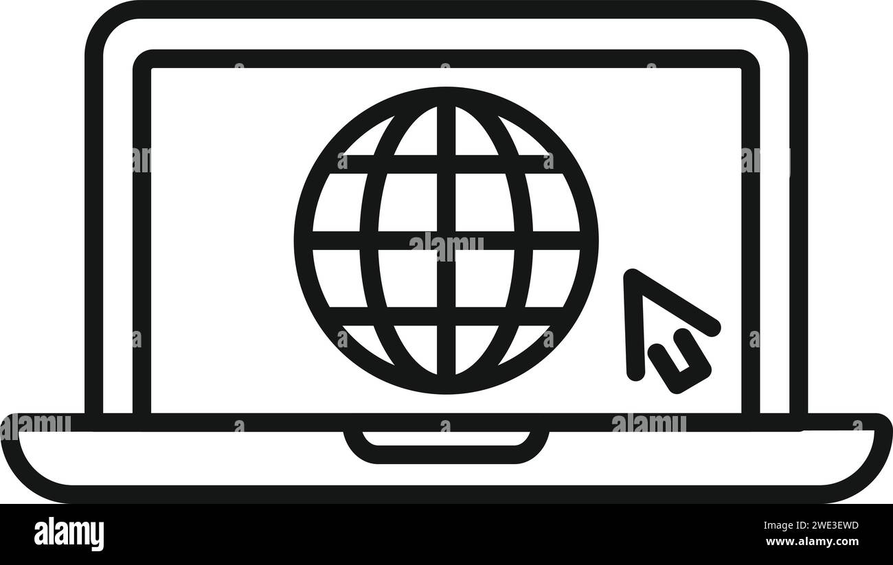 Vecteur de contour d'icône Web de données d'ordinateur portable. Rang des données de la plate-forme. Présence Evolution Illustration de Vecteur
