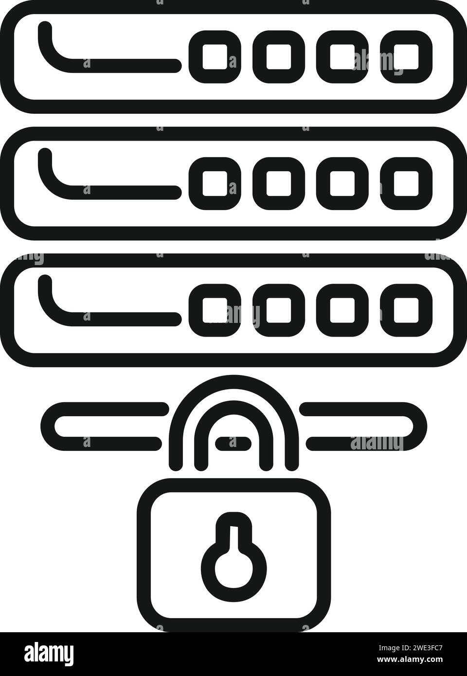 Vecteur de contour d'icône de données de serveur de verrouillage. Politique de confidentialité. Processus de clé juridique Illustration de Vecteur
