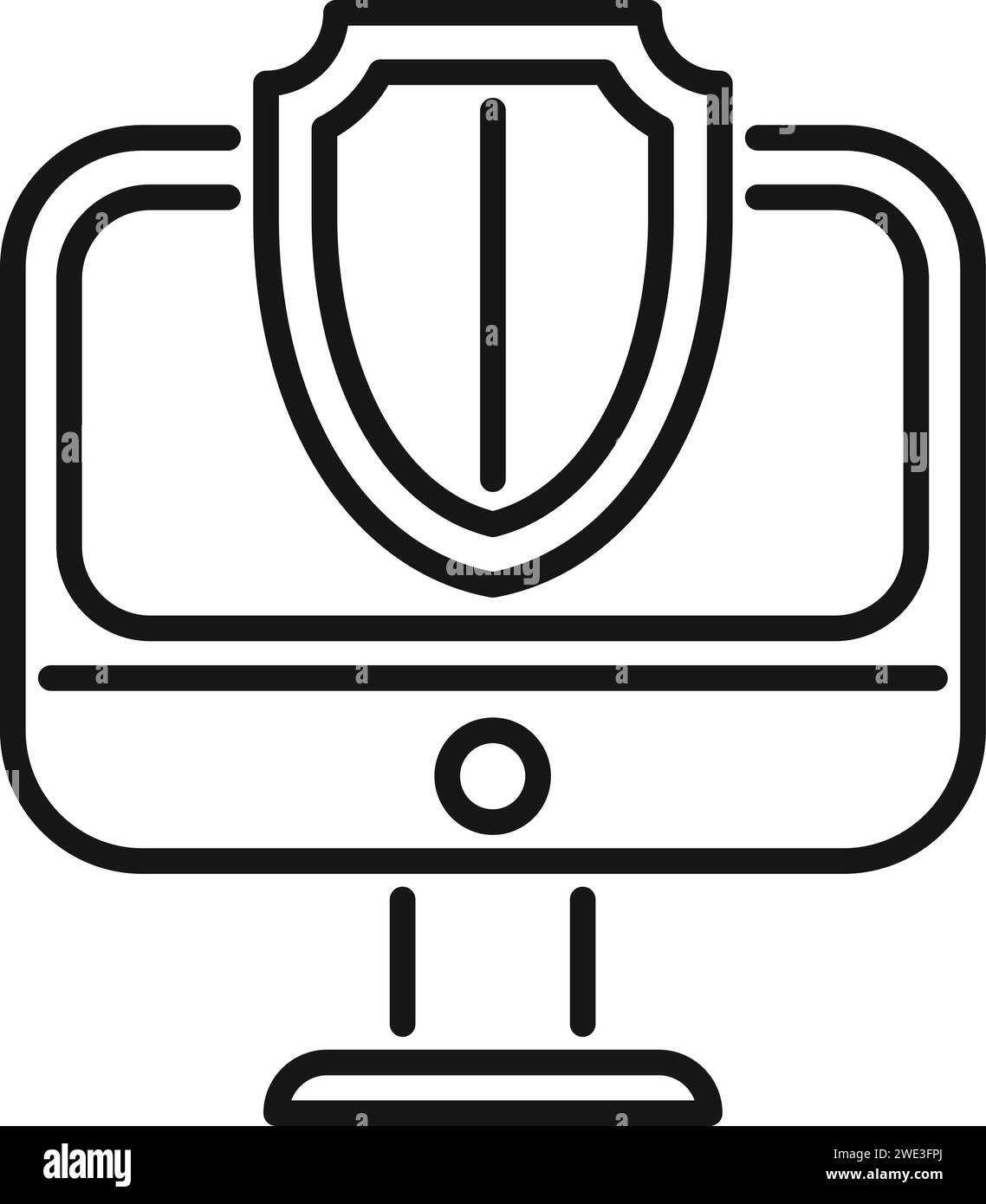 Accéder au vecteur de contour de l'icône du pc de traitement. Surveiller les données. Violation utilisation privée Illustration de Vecteur