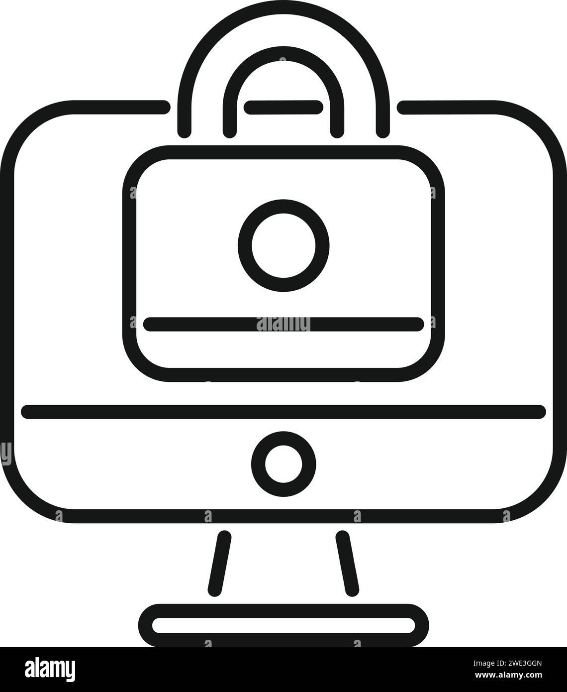 Vecteur de contour d'icône de protection de verrouillage des données. Internet légal. Clé d'accès au processus Illustration de Vecteur