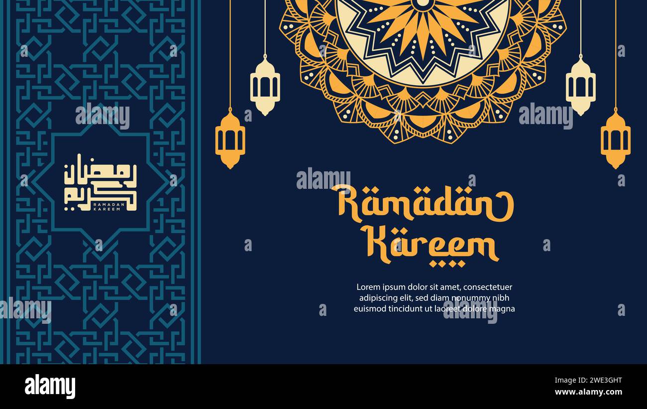 Ramadan Kareem carte de voeux ou modèle d'affiche avec mandala et calligraphie. Illustration vectorielle Illustration de Vecteur