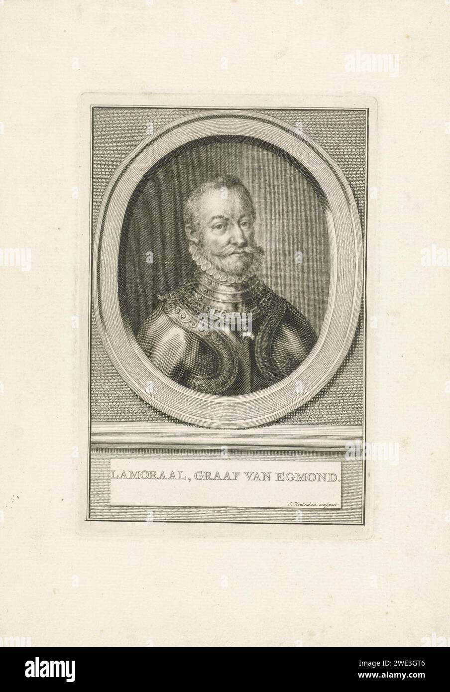 Portrait de Lamoraal, Comte van Egmond, Jacob Houbraken, buste van Lamoraal de 1796 estampes, comte d'Egmond dans un ovale. Le portrait repose sur un socle sur lequel son nom. Gravure sur papier Amsterdam Banque D'Images