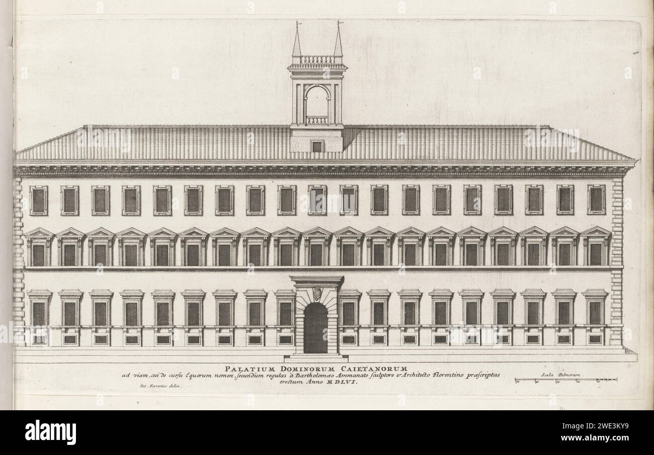 Façade Van Palazzo Caetani te Rome, Giovanni Battista Fonda (ACTRUTED TO), d'après Pietro Ferrerio, d'après Bartolomeo Ammannati, 1655 estampe l'estampe fait partie d'un album. Imprimeur : Italyafter dessin par : Italyafter design par : Romepublisher : Rome Paper Etching Palace. Façade (de maison ou de bâtiment) Palazzo Caetani Banque D'Images