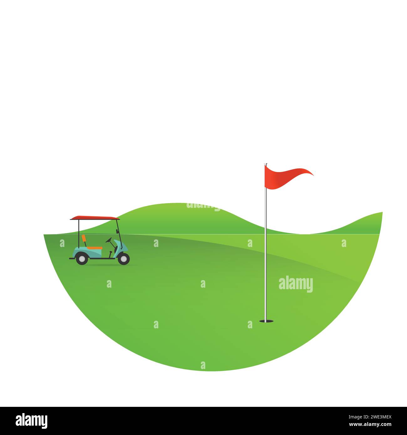 Arrière-plan de terrain de golf beau paysage, illustration de fond d'arbre vert de vecteur de trou de golf avec drapeau de voiturette de golf et arbres Illustration de Vecteur