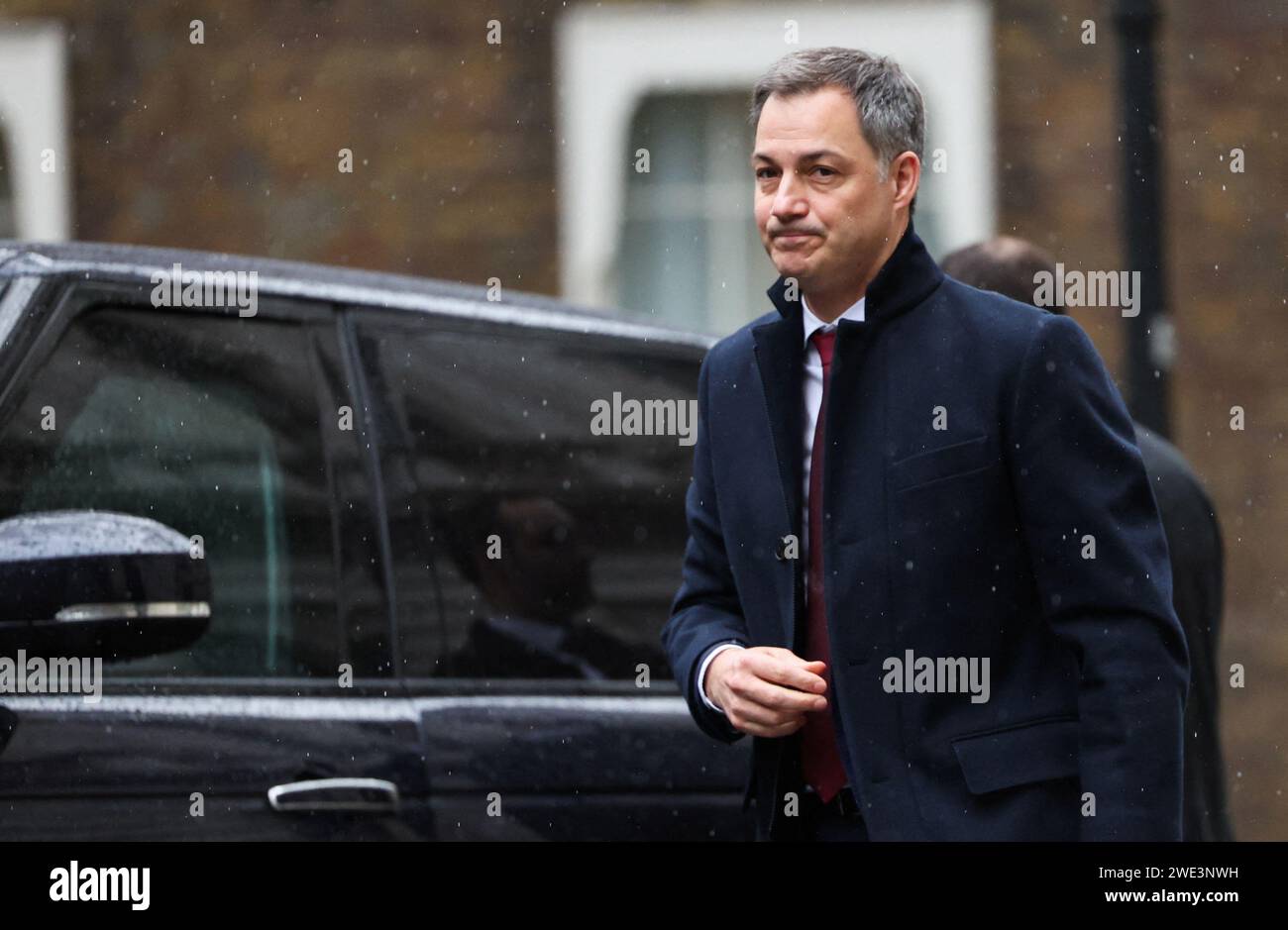 Le Premier ministre belge Alexander de Croo arrive à Downing Street, à Londres, pour sa rencontre avec le Premier ministre Rishi Sunak lors de sa visite au Royaume-Uni. Date de la photo : mardi 23 janvier 2024. Banque D'Images