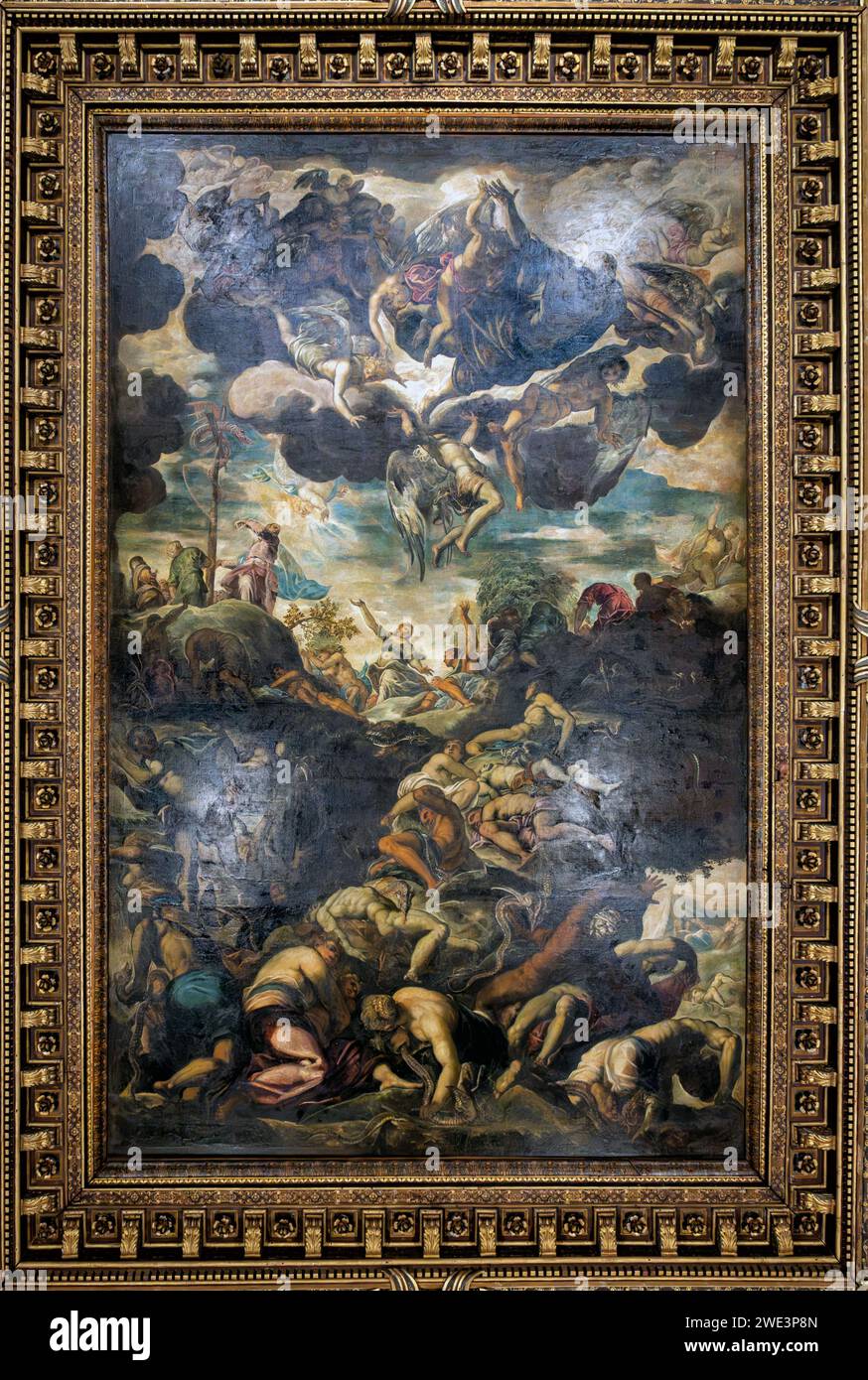 Une peinture sur le plafond de la Sala Capitolare à la Scuola Grande di San Rocco, Venise, Italie Banque D'Images