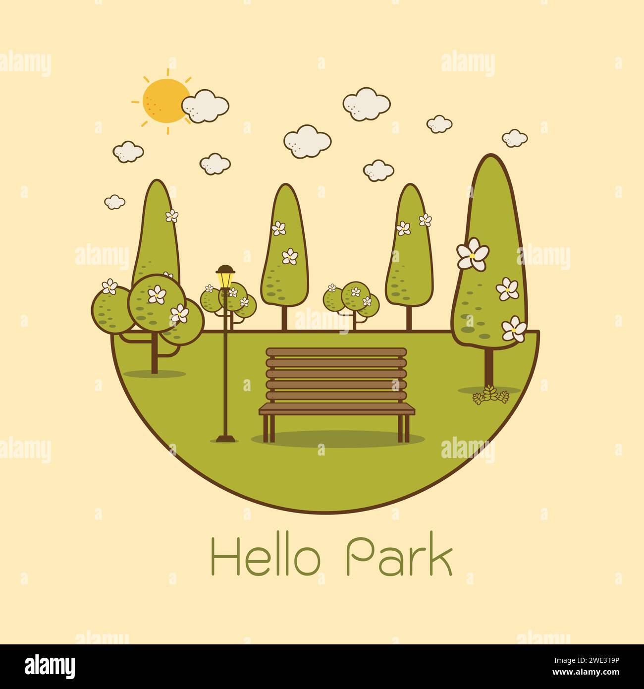 Bonjour Park. Paysage naturel dans le style plat. Un beau parc.paysage naturel respectueux de l'environnement.illustration vectorielle Illustration de Vecteur