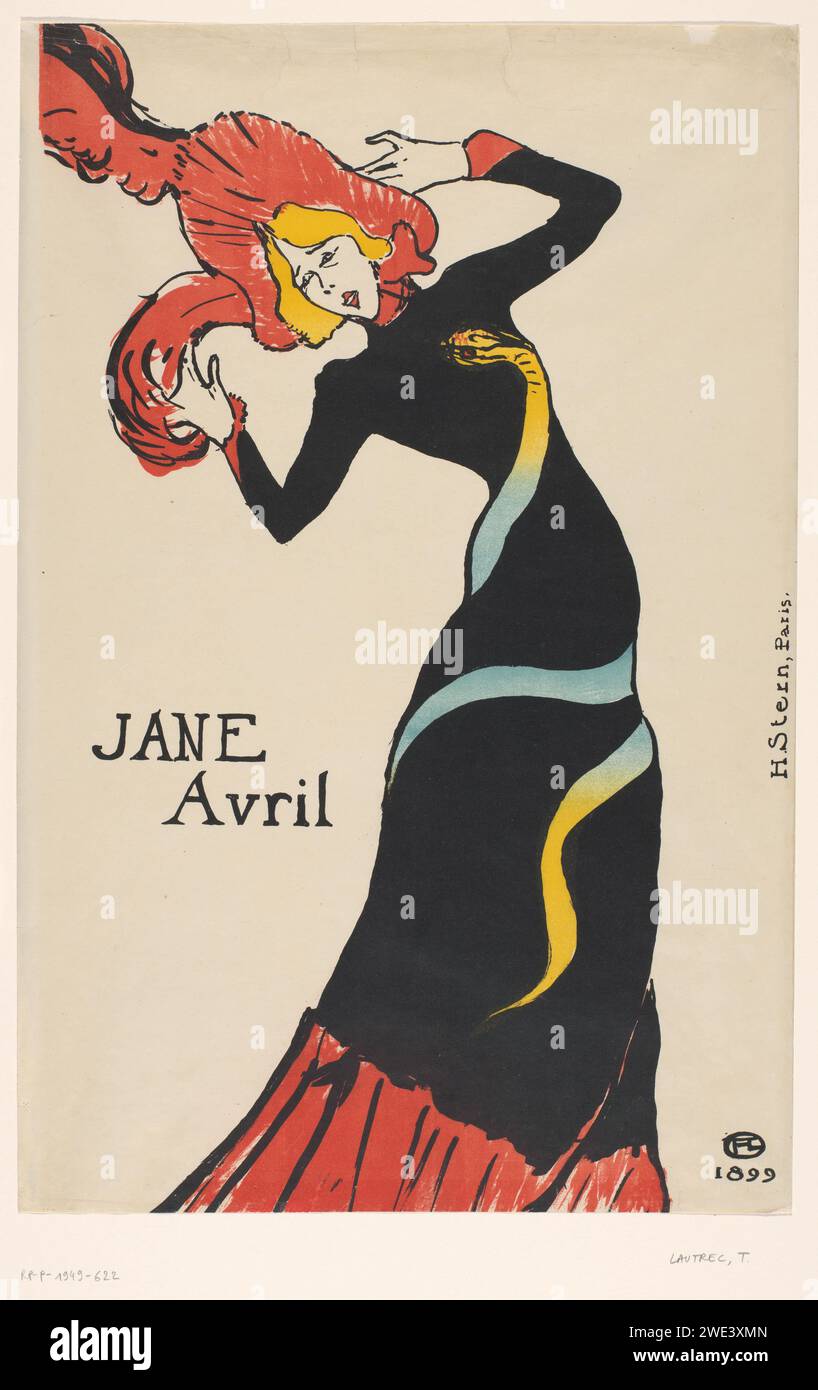 Jane avril, Henri de Toulouse-Lautrec, 1899 tirage Paris portrait papier de danseur. personnages historiques. robe, robe : robe de soirée Banque D'Images