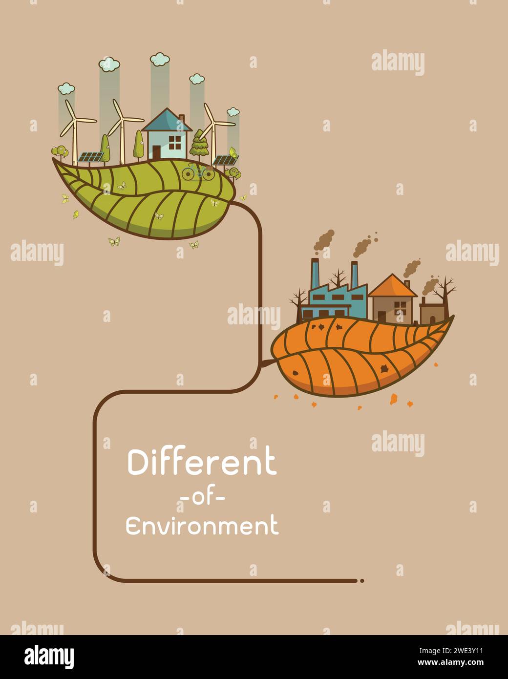 Les différents de l'usine de paysage environnemental et de la forêt, vert terre-écologie concept d'information verte avec l'écologie et la ville verte de l'énergie sa Illustration de Vecteur