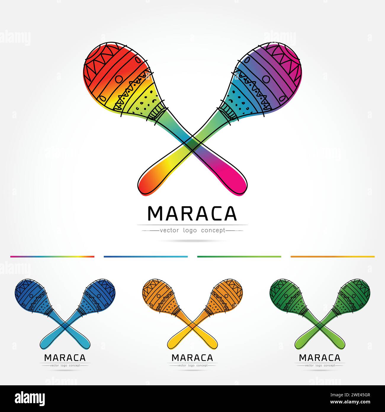 Design plat fin linéaire moderne. L'image stylisée de paire de Maracas colorés. Modèle de logo de festival de musique acoustique pour couvertures, logo, affiches, invitati Illustration de Vecteur