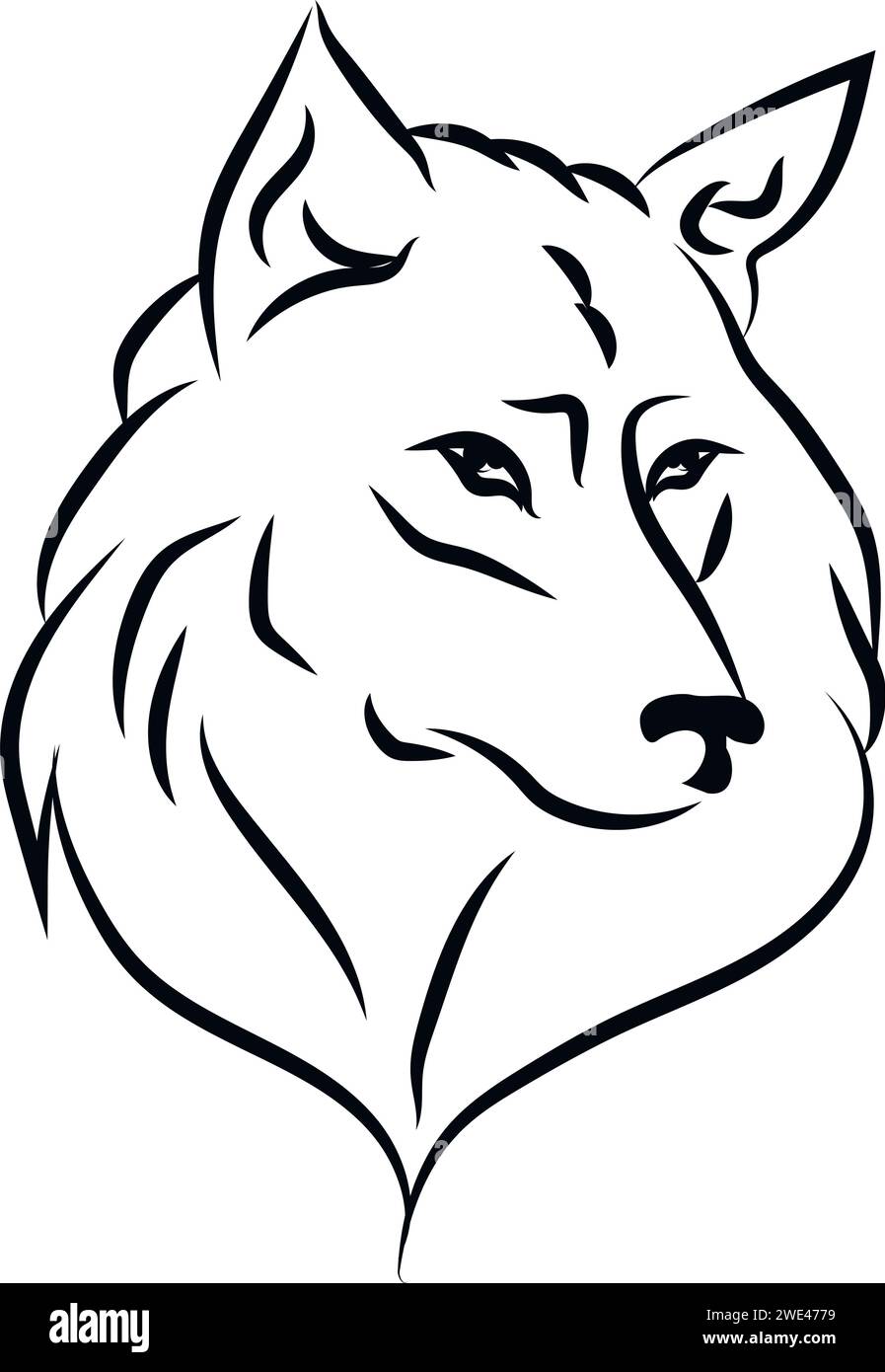 tatouage de tête de loup noir et blanc Illustration de Vecteur