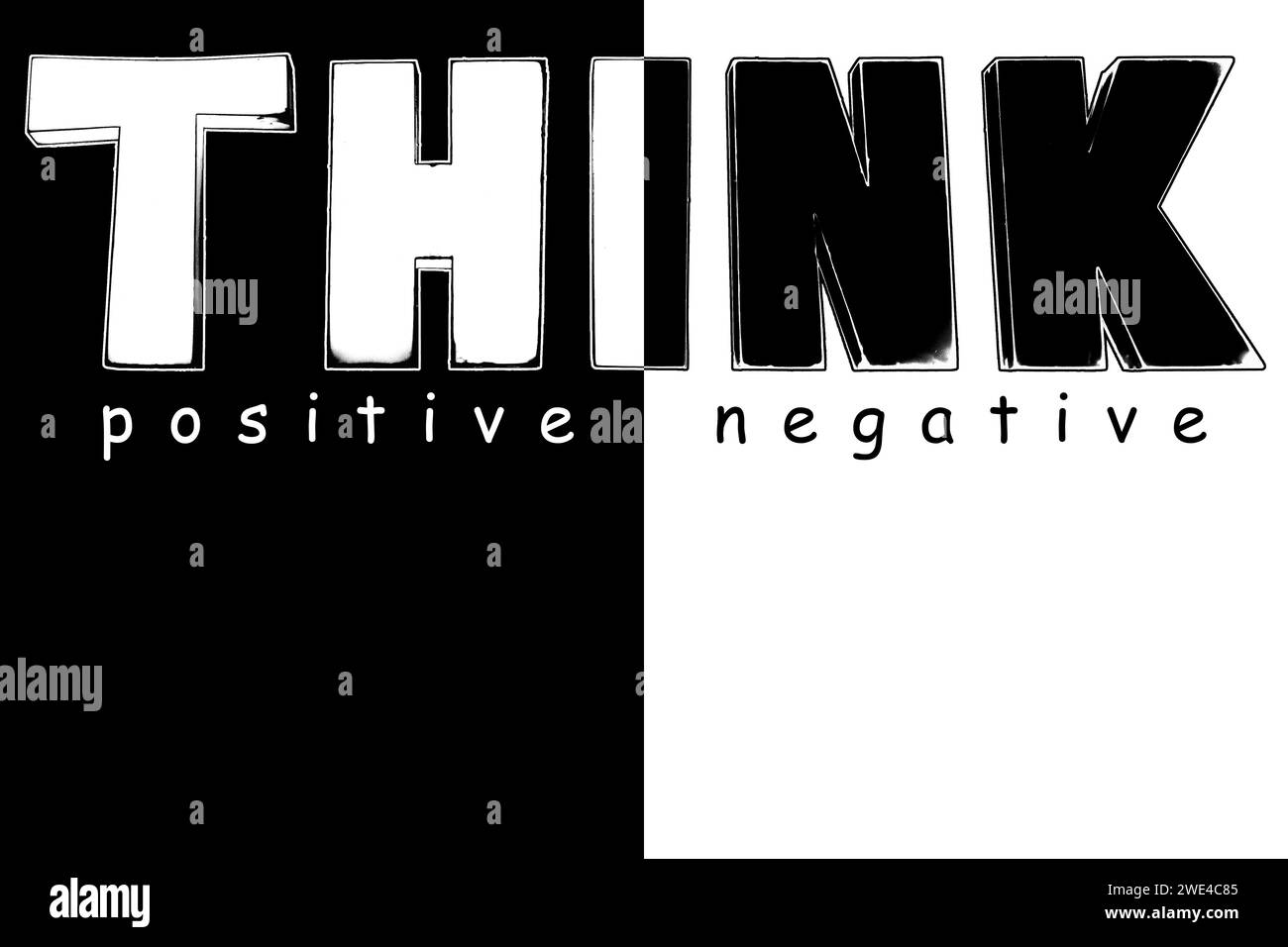 Pensez positif et non négatif texte, choix positif ou négatif pour le style de vie, les affaires, les changements, le concept optimiste ou pessimiste, la pensée positive Banque D'Images