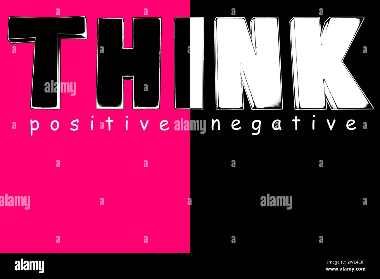 Pensez positif et non négatif texte, choix positif ou négatif pour le style de vie, les affaires, les changements, le concept optimiste ou pessimiste, la pensée positive Banque D'Images