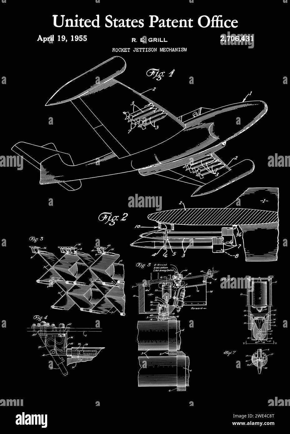 1955 brevet de mécanisme de largage de fusée vintage Illustration de Vecteur